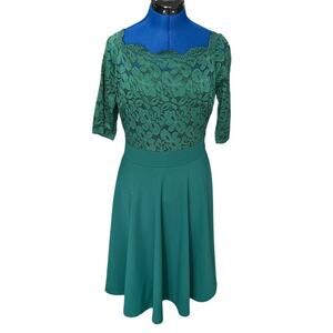 Miss May Emerald Lace Top Fit and Flare Stretch Dress Size XL Retro Comfort